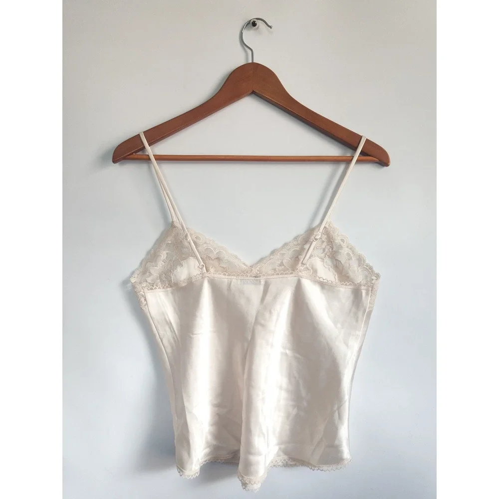 Vintage Christian Dior Cami Small Satin Lace Trim USA Made Lingerie Top Coquette